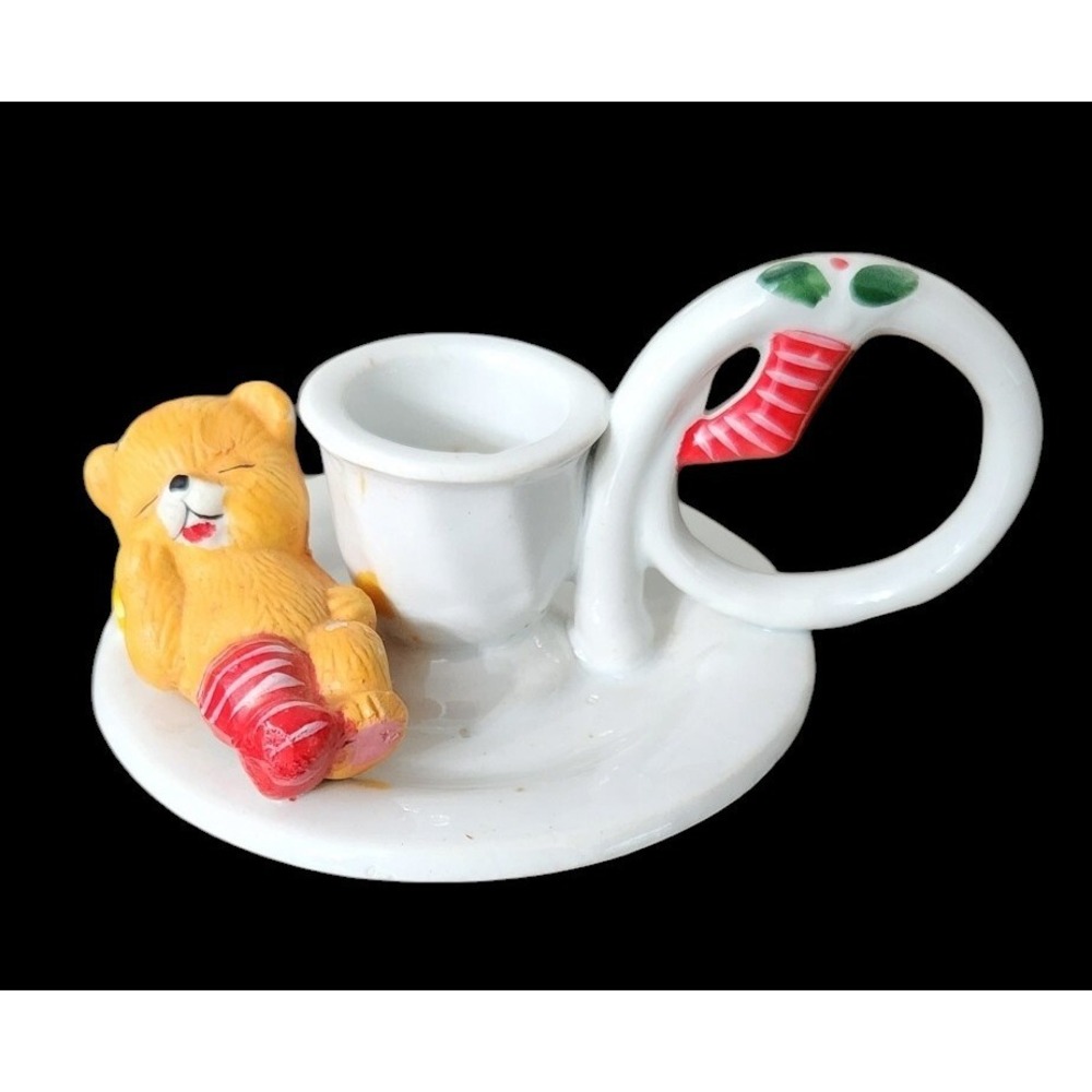 Christmas Kitten Cat Stocking Taper Finger Loop Candle Holder Giftco Inc 1980s